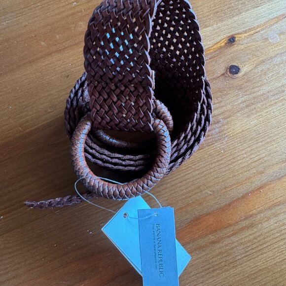 NWT Banana Republic Lightweight Brown Leather Braided Belt in Women's Large - Picture 3 of 9